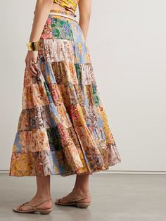 ZIMMERMANN Junie patchwork floral-print cotton-voile maxi skirt | NET-A-PORTER Multicolor Floral Patchwork Maxi Skirt, Multicolor Floral Patchwork Tiered Maxi Skirt, Patchwork Designs, Cotton Voile, Size 00, Net A Porter, Floral Motif, Women Collection, Midi Length