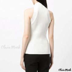 Olivia Mark - Sleek Ribbed Knit Tank Top - White, featuring Edgy Twisted Cutout Front, High Neck, and Racer Back Design Fitted Knitted Tops For Workwear, Fitted White Knit Top For Work, White Fitted Knit Top For Work, Ribbed Knit Tank Top, Knit Tank Top, One Shoulder Tops, Knit Tank, Knitted Tank Top, Back Design