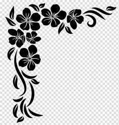 black and white flowers on a transparent background