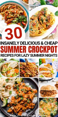 summer crockpot recipes Healthy Whole Food Crockpot Recipes, Crockpot Recipes Weeknight Meals, Easy Dump Dinners Crock Pot, Late Summer Crockpot Recipes, Family Friendly Crockpot Recipes, Whole Meal Crockpot Recipes, Crockpot Whole Food Recipes, Crockpot Light Recipes, Crockpot Recipes Budget Friendly