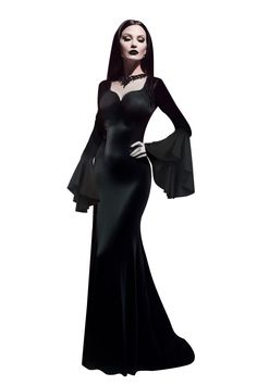 PRICES MAY VARY. Vintage design: Gothic retro style with just the right amount of glamour with the V-neckline, long flared sleeves to flatter your arms and a floor length fishtail skirt that can be worn with heels to flatter your figure. When you wear it, you will be the most eye-catching goddess in the crowd with a perfect figure. The dress is made from stretch fabric: the fabric is very soft and stretchy and super comfortable to wear against the body. It is opaque, lightweight and breathable, Morticia Addams Dress, Adams Family Costume, Addams Dress, Hallowen Ideas, Role Play Costume, Hallowen Costume, Morticia Addams, Perfect Figure, Halloween Party Costumes