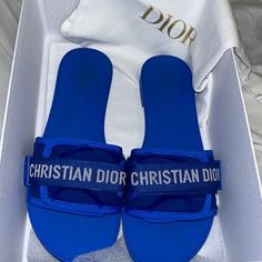 Authentic. Size 38, Worn Once. Comes With Dust Bags And Box. Shoes Blue, Dior Shoes, Waltz, Blue Shoes, Women's Shoes Sandals, Me Too Shoes, Christian Dior, Evolution, Flip Flops