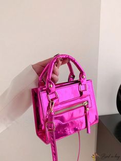 Color: Hot Pink Metallic Bag, Word Wrap, Bag Bag, Square Bag, Cross Body Handbags, Colorful Backgrounds, Pu Leather, Hot Pink, Satchel