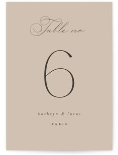 the table number 6 is shown in black and white, with an elegant calligraphy font