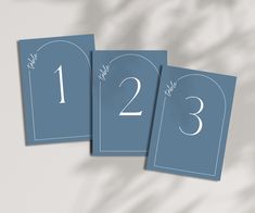 three blue tags with the number two and one has a handwritten name on them