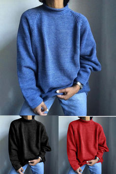 four different colors of sweaters with one woman's hand on her hip