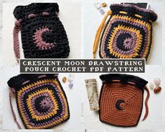 crochet moon drawstring pouch pattern for purses, bags and handbags