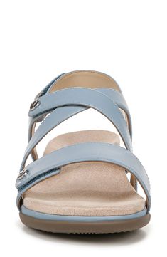 Adjustable straps offer a customized fit in a sleek leather sandal grounded by a contoured footbed and subtle wedge heel. 1 1/2" heel; 3/4" platform Adjustable straps with hook-and-loop closures Contoured footbed with arch support Leather upper/synthetic lining/rubber sole Imported Leather Working Group certified This product meets Nordstrom Responsible Sourcing and Manufacturing criteria: made with practices that meet higher environmental or social standards Sandals With Dress, Crochet Collar, Wedge Heel Sandals, Slingback Sandal, Sandal Women, Fit In, Arch Support, Wedge Heels, Leather Sandals