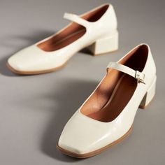 Beautifully Designed Anthropologie Maeve Mary Jane’s Classic Style Color On Trend Cream Mary Janes, Wedding Shoes Bride Low Heel, Mary Jane Wedding Shoes, Outdoor Wedding Shoes For Bride, White Mary Janes, Outdoor Wedding Shoes, Church Shoes, White Mary Jane Shoes, Closed Toed Shoes