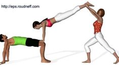 two people doing yoga poses in different positions