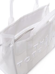 -Semi-transparent effect -Mesh detailing -Embossed logo in the front -Back logo applique -Two handles -Adjustable and removable shoulder strap -Zip top closure -Single compartment -Interior zippered pocket -Measurements: 33 x 27 x 16 cm -Color: WhiteComposition: 100% Nylon Cheap Clear Tote Shoulder Bag, Modern Clear Tote Shoulder Bag, White Tote Shoulder Bag With Logo Hardware, Clear Tote Bag For On-the-go, Mark Jacob’s Tote Bags, Medium Tote Bag, Barbour Steve Mcqueen, The Medium, American Fashion Designers