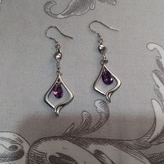 Beautiful Purple S925 Purple Moon Jewelry, Silver And Purple Necklace, Silver Gemstone Crystal Earrings, Silver Amethyst Drop Earrings, Silver Amethyst Drop Crystal Earrings, Nickel-free Silver Amethyst Crystal Earrings, Silver Amethyst Dangle Earrings, Silver Amethyst Dangle Crystal Earrings, Silver Amethyst Crystal Earrings With Ear Wire