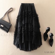 Lasaky - Exquisite Victorian-inspired Romantic Tulle Cake Asymmetrical Skirt Asymmetrical Midi Skirt, Victoria Fashion, Skirt Tulle, Tulle Maxi Skirt, Eras Tour Outfits, Pleated Shirt, Ruffles Fashion, Sweet Cake, Y2k Aesthetic Outfits