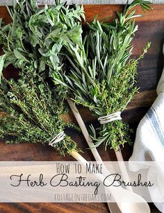 herbs on a cutting board with the title how to make herb baking brushes