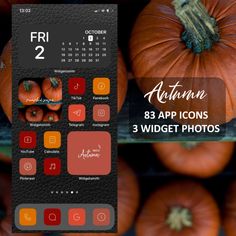 an autumn calendar with pumpkins in the background