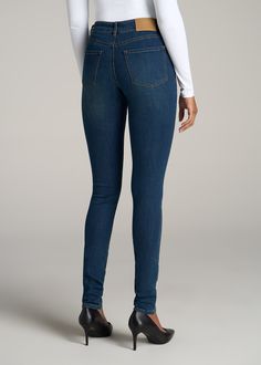 About Our Tall Jeans For Women Not a high-rise and not a low-rise, these staple skinny jeans for tall women offer a happy medium. Designed to hit just below the natural waist, our Sarah jeans are made of a comfortable fabric with an ultra-flattering silhouette. We created these tall jeans for women to be the perfect everyday pair that you can wear any day of the week, whether you’re out running errands, working in the office or meeting friends for dinner. The extended inseam of these tall skinny Versatile Straight Leg Jeggings For Everyday, Versatile Fitted Straight Leg Jeggings, Fitted Straight Leg Jeggings, Slim Fit Medium Wash Bottoms, Fitted Medium Wash Cropped Jeans, Tight Denim Blue Bottoms, Versatile Blue Jeans For Fall, Versatile Mid-rise Jeans For Fall, Versatile Fitted Jeans With Tapered Leg