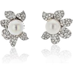 Platinum Diamond and White Pearl Flower Clip Earrings - David Webb Luxury Flower-shaped Cluster Earrings For Formal Occasions, Luxury Flower Shaped Cluster Earrings For Formal Events, Luxury Flower Shaped Cluster Earrings For Formal Occasions, Luxury Bridal Earrings In Flower Shape For Formal Events, Luxury Flower Shaped Formal Earrings, Luxury Floral Shaped Bridal Earrings For Formal Occasions, Luxury Flower-shaped Formal Earrings, Luxury Floral Bridal Earrings For Formal Events, Luxury Floral Earrings For Formal Occasions