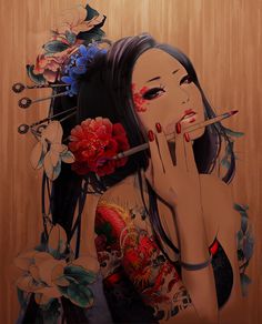 Tattoo Girl Wallpaper, Geisha Tattoo, Graphisches Design, Geisha Art, Tattoo Girl, Art Japonais, Japan Art, Girl Wallpaper