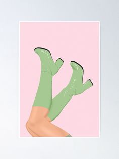 disco boots Poster Prints Green And Pink, Green And Pink Poster Aesthetic, Pink And Green Apartment Decor, Pink And Green Wall Prints, Dorm Room Ideas Green And Pink, Pink And Green Artwork, Pink And Green Painting Ideas, Pink And Green Pictures, Soft Pink And Green Aesthetic