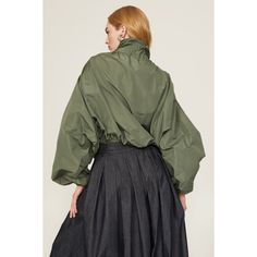 Green faille (100% Polyester). Top. Long sleeves. High neck. Pull on. 19" from shoulder to hemline. Imported. Fall Voluminous Tops For Workwear, Fall Blouse With Voluminous Blouson Sleeves, Voluminous Blouson Sleeve Blouse For Fall, Fall Blouse With Balloon Sleeves And Elastic Shoulders, Fall Voluminous Blouson Sleeve Blouse, Elegant Fall Blouse With Elastic Shoulders, Voluminous Long Sleeve Tops For Fall, Fall Long Sleeve Blouse With Elastic Shoulders, Fall Voluminous Tops With Balloon Sleeves