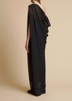 The Taj Dress in Black– KHAITE Pre-draped Silk Evening Dress, Pre-draped Floor-length Silk Evening Dress, Flowy Silk Pre-draped Maxi Dress, Elegant Chiffon Dress With Ruffles In Georgette, Elegant Chiffon Georgette Dress With Ruffles, Elegant Georgette Chiffon Dress With Ruffles, Pre-draped Georgette Evening Dress, Flowy Pre-draped Evening Dress For Party, Pre-draped Silk Chiffon Evening Dress For Gala