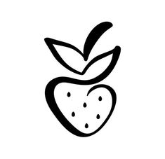 an apple with a leaf on it's side and the word fruit written in black ink