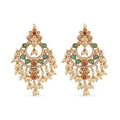 PRICES MAY VARY. MATERIAL: Ehimay earring is made out of Brass with high quality Gold-Plating. This Floral theme piece is studded with opulent white red green cubic zirconia stones and induced pearls. FEATURE: This traditional earring includes 2 Earrings, length (7.5 cm) and weight (26 gm) and comes with Push Back closure. GIFTING: This earring arrives in unique and stylish packaging, making it a wonderful gift for your girlfriend, daughter, friend, or loved one on their birthday, valentine's da Antique Jewelry Necklace, South Indian Jewelry, Indian Jewelry Sets, Traditional Earrings, Indian Earrings, Stunning Necklace, Short Necklace, Bridal Jewelry Sets, Indian Jewelry