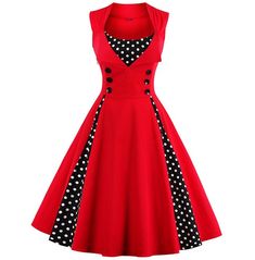 Pin-up Rockabilly Vintage Retro Polka Dot Patchwork Sleeveless Swing Dress Stil Rock, Pin Up Vintage, Vestidos Retro, Mode Retro, Robes Vintage, Afrikaanse Mode, Vintage Dresses 50s, Dress Sleeve Length, Retro Vintage Dresses