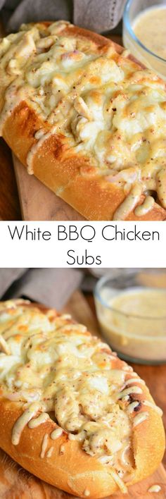 white bbq chicken subs on a cutting board