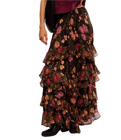 From Free People&#x2C; this skirt features:High riseSmocked waist detailFloral printTiered skirt detailPull-on constructionApprox. 40" lengthViscose/polyesterMachine washImported. Floral Tiered Skirt, Maxi Tiered Skirt, Green Floral Skirt, 2024 Style, Tiered Maxi Skirt, Tier Skirt, Classic Outfits, Tiered Skirt, Dillard's