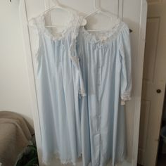 Excellent Pre-Owned Condition. New With Tags. All Trimmed In Lace. Very Rare To Find New. Lightly Floral Embossed. Gown Bust25" Length 45" Robe Bust 23" Sleeve 22" Length 47" #1p Light Blue Nightgown For Home, Fitted Blue Sleepwear For Home, Fitted Light Blue Nightgown For Loungewear, Light Blue Fitted Sleepwear With Lace Trim, Fitted Light Blue Sleepwear With Lace Trim, Light Blue Lace Trim Nightgown, Light Blue Lace Trim Nightgown For Home, Light Blue Sleep Dress, Blue Fitted Nightgown For Bedtime