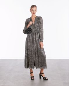 Long silver dress | The Kooples - US Long Silver Dress, Leather Heels Sandals, The Kooples, Silver Dress, Modern Outfits, Leather Heels, Ready To Wear, In Store, France