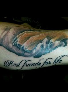 a person with a tattoo on their arm that says best friends for life and two bears