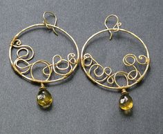 Nouveau 171 Hammered Squiggle Hoops by CalicoJunoJewelry on Etsy Gold Freeform Earrings As Gift, Gold Freeform Earrings For Gift, Gold Freeform Wire-wrapped Jewelry, Gold Wire Wrapped Freeform Jewelry, Gold Freeform Wire Wrapped Jewelry, Gold Sterling Silver Wire Wrapped Hoop Earrings, Modern Gold Wire Wrapped Hoop Earrings, Wire Crafts, Diy Earrings