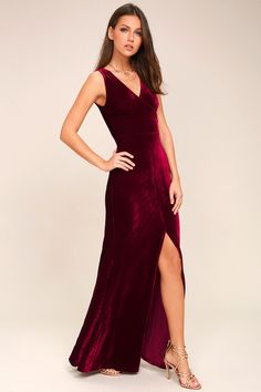 Crushin' It Burgundy Velvet Maxi Dress 3 Fitted V-neck Elastane Bodycon Dress, Fitted V-neck Elastane Dress, Fitted V-neck Bodycon Dress In Elastane, Fitted Velvet Bodycon Dress For Formal Occasions, Red Fitted Elastane Dress, Fitted Red Elastane Dress, Fitted Full-length Dresses For Night Out, Fitted Full Length Dress With Flattering Silhouette, Fitted Full-length Dress With Flattering Silhouette