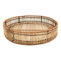 a round wicker tray on a white background