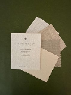 four different shades of fabric on top of each other with the words, flosstray