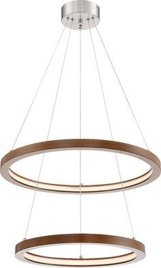 a circular chandelier with three lights hanging from the bottom and two rings above it