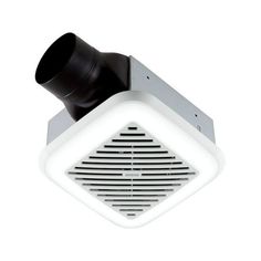 a white exhaust fan with a black vent on the top and an air vent in the middle