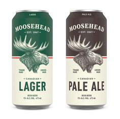 two cans of moosehead lager beer