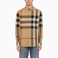 Check Archive Beige cotton shirt from Burberry featuring an open fronted collar, long sleeves, button cuffs and a curved hem. Composition: 100% Cotton Barbour Steve Mcqueen, Beige Style, Wool Shirt, Stripe Silk, Leather Trainers, Check Shirt, Silk Shirt, Plaid Pattern, Denim Wash