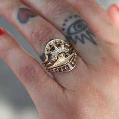 Tender UFO Ring – Fiat Lux Celestial Yellow Gold Stackable Rings, Ufo Jewelry, Sofia Zakia, Welding Shop, Constellation Ring, Moon Ring, Jewelry Outfit, Jewelry Inspo, Classic Outfits