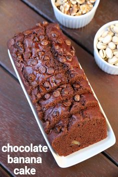 chocolate banana cake with nuts in the background