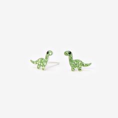 With faux crystal detailing, these little dinosaurs are sure to brighten your day. Sterling silver stud earrings will bring on much prehistoric fun. Finish: Silver-tone Closure: Post back Material: Sterling silver - Claire's Sterling Silver Crystal Dinosaur Stud Earrings - Green Crystal Dinosaur, Claire's Accessories, Dinosaur Earrings, Cute Stud Earrings, Funky Earrings, Fashionable Jewelry, Animal Earrings, Sterling Silver Stud Earrings, Free Earrings