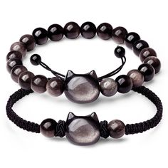 PRICES MAY VARY. Material and Design: each cat obsidian bracelet is crafted from quality obsidian, a deeply significant and protective stone; With bead diameters of about 0.31 inch/8 mm, 1 bracelet features a delightful cat's head charm surrounded by 20 obsidian beads, and the other integrates 2 obsidian stones hinged on a cat's head; Each symbol representing wealth and wisdom in Chinese Feng Shui, creating bracelets that exudes prosperity and protective qualities Color Symbolism and Holistic Ad Adjustable Black Beads Wristband Gift, Casual Friendship Bracelets With Black Beads As Gift, Casual Black Friendship Bracelets With 8mm Beads, Adjustable Crystal Bracelet With Black Beads As Gift, Casual Black Beads Wristband Gift, Casual Braided Bracelets With 8mm Beads As Gift, Casual Braided Bracelets With 8mm Beads For Gifts, Handmade Black Crystal Bracelet For Friendship, Handmade Black Crystal Friendship Bracelet