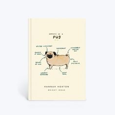 the anatomy of a pug book on a white background with an illustration of its parts