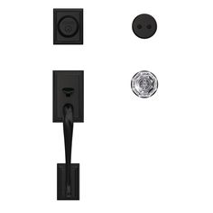 a black door handle and knob on a white background with an image of a button in the middle