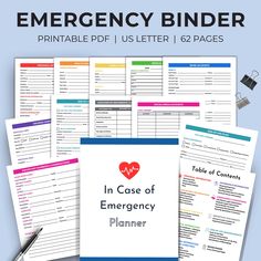 the emergency binder printable is shown with an image of it and other items