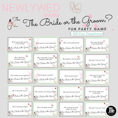 the bride on the groom game is shown in pink, green and white with hearts