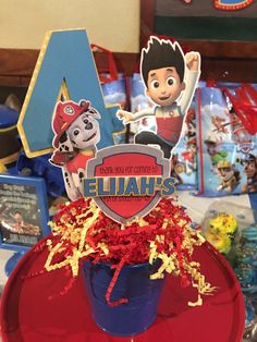 Paw Patrol Centerpieces by NiftyKreations1 on Etsy Paw Patrol Party Centerpieces, Paw Patrol Birthday Centerpieces, Diy Paw Patrol Birthday Decorations, Paw Patrol Table Centerpieces, Paw Patrol Table Decorations, Diy Paw Patrol Decorations, Paw Patrol Centerpiece Ideas, Paw Patrol 4th Birthday Party, Paw Patrol Centerpieces